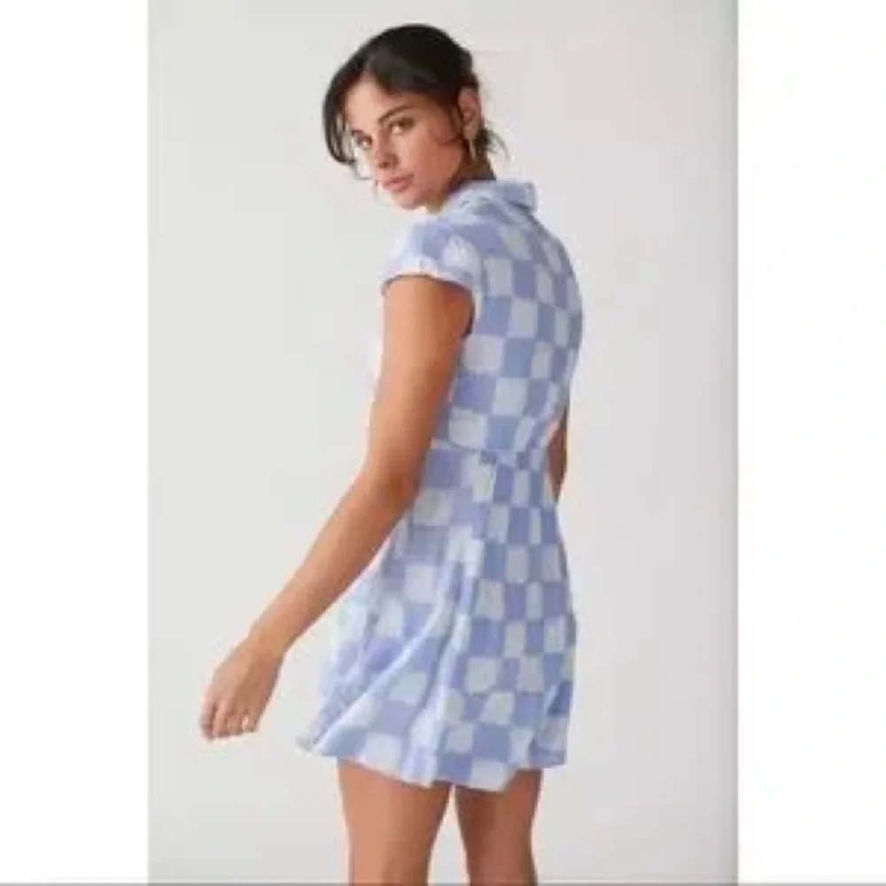 Urban Outfitters Harlow Twist Front Mini Dress, Blue White Floral Check, Small - Picture 4 of 12